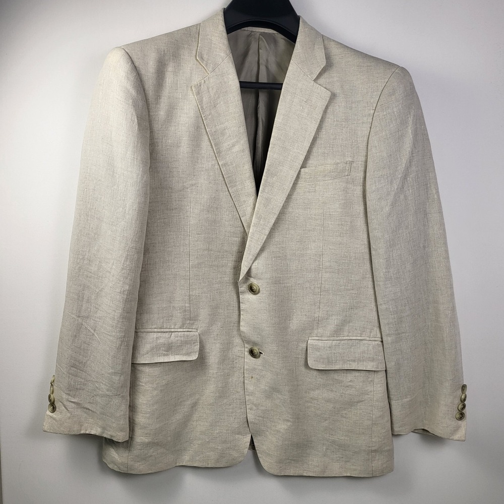 Nordstrom Ormezzano Linen Blazer Men's 40R Beige Two Button Pockets Sport Coat